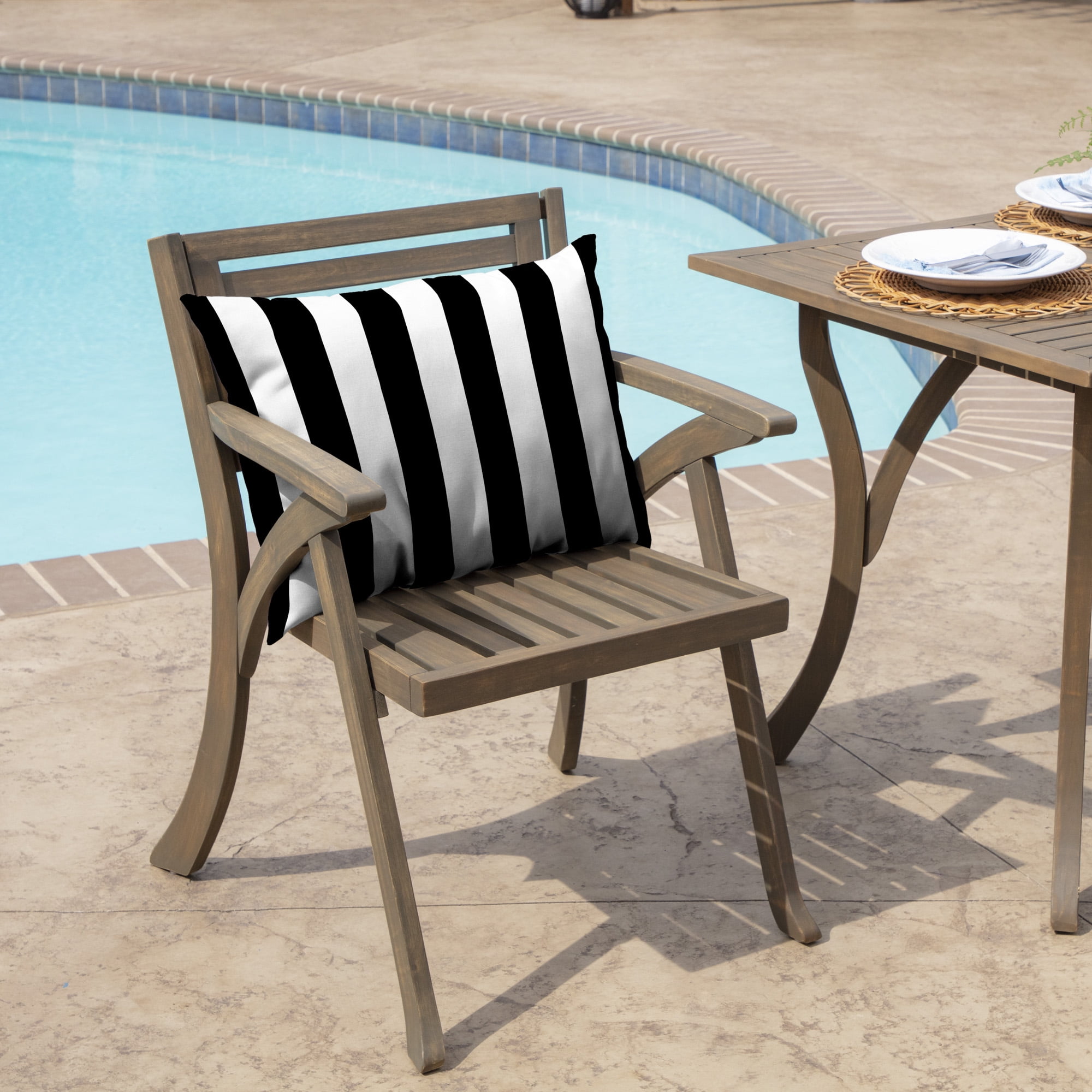 ARDEN Outdoor Cushion Pillow Back 17 x 23, Black Cabana Stripe