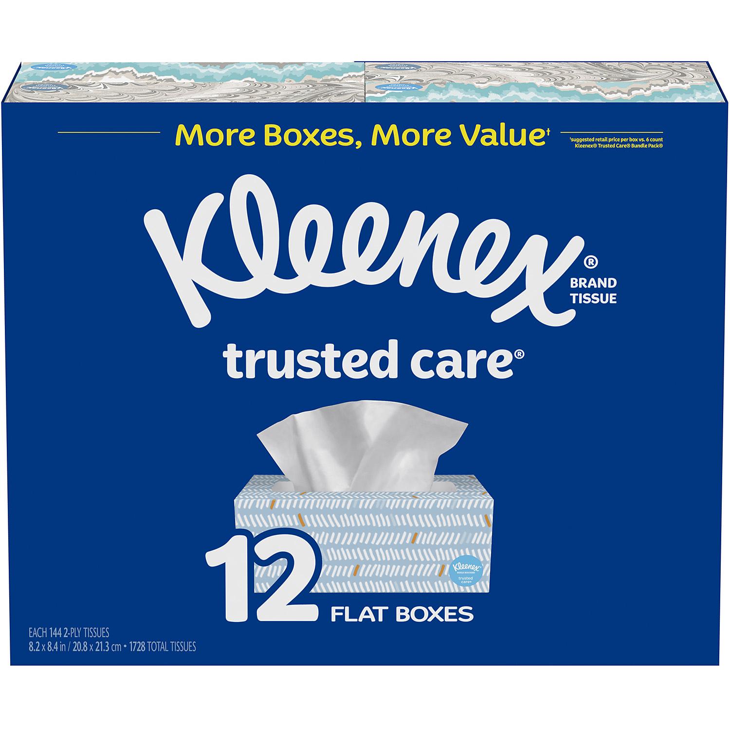 Kleenex Trusted Care Everyday Facial Tissues, Flat Boxes (144 tissues