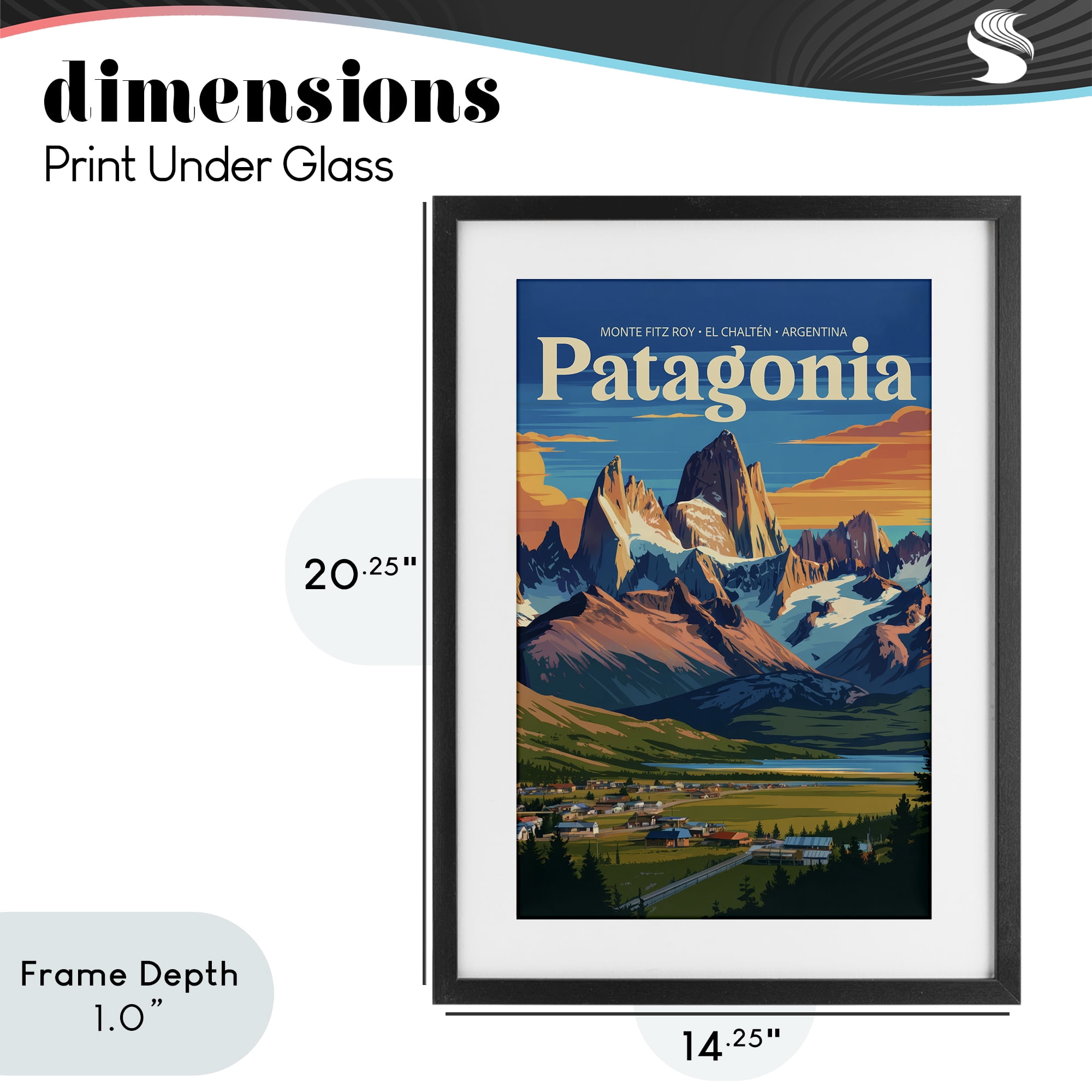 Stupell Industries Patagonia Valley Landscape Black Framed Print Under Glass, design by Andreas Magnusson