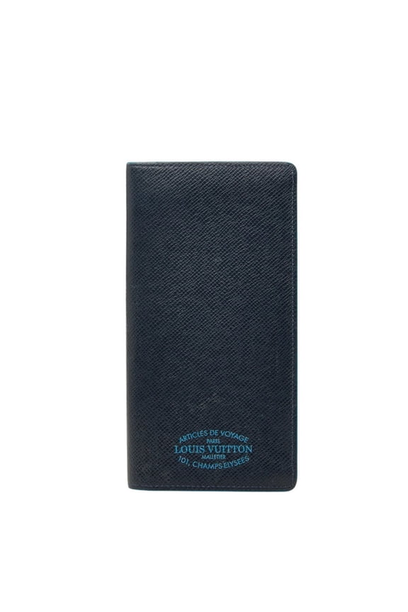 Pre-Owned Louis Vuitton Taiga Portefeuille Brazza NM Long Wallet M30387 Blue Marine Leather...