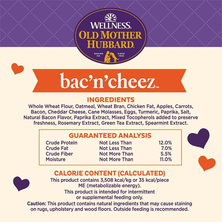 Old Mother Hubbard by Wellness Classic Bac'N'Cheez Natural Small Oven-Baked Biscuits Dog Treats, 20-oz bag Old Mother Hubbard by Wellness Classic Bac'N'Cheez Natural Small Oven-Baked Biscuits Dog Treats, 20-oz bag