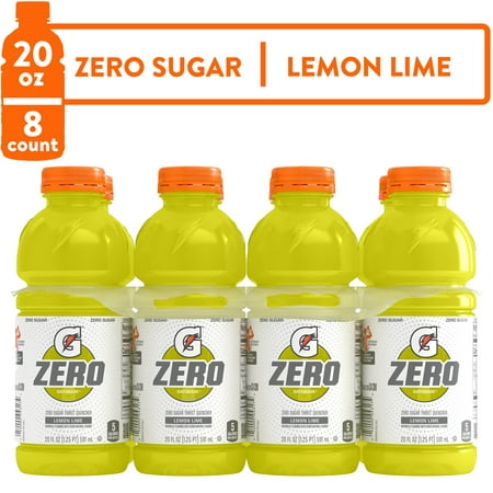 Gatorade G Zero Sugar Lemon Lime Thirst Quencher Sports Drink, 20 oz, 8 Pack Bottles