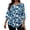White bule, variant on Women's 3/4 Sleeve Tops Floral Print Blouse Casual Round Neck Button Down Pleated Tunic Shirt