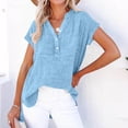 thumbnail image 2 of Turilly Women's Solid Buttoned Short Sleeve Tunic Tops Fashion Ladies Casual V-Neck Top Faux Linen Side Slit Pullover Blouse, 2 of 5