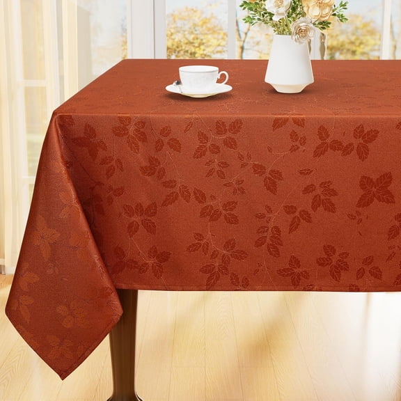 Thanksgiving Tablecloth Rectangle 60x84 Inch, Waterproof Fall Leaves Jacquard Table Cloth, Damask Fabric Table Covers for Harvest Parties, and Fall Decor, Rust/Burnt Orange