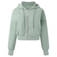 thumbnail image 4 of Hoodie Women Ruched Hoodie Casual Gym Sweatshirt Hoodies For Women Full Zip Up Cropped Sweatshirts Casual Hooded Pullover Sweaters Tops, 4 of 5
