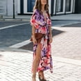 thumbnail image 6 of Womens Summer Wrap Maxi Dress Casual Boho Floral V Neck Short Sleeve Ruffle Hem Split Beach Long Dresses, 6 of 8