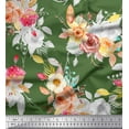thumbnail image 1 of Soimoi Green Poly Georgette Fabric Leaves,White & Peach Floral Print Fabric by Yard 42 Inch Wide, 1 of 1