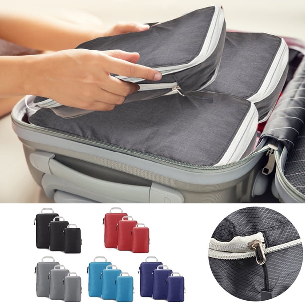 Xihbxyly Cubos de Viaje, Diseño de Compresión Expandible, Organizador Compacto, Cierre de Doble Cremallera, Tela Resistente, Ideal para Viajes de Negocios y Vacaciones Familiares. Juego de 3 Piezas.