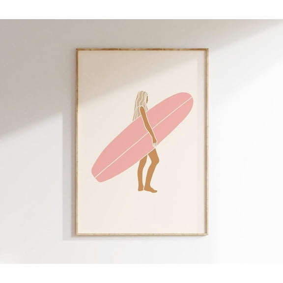 Surf Print Trendy Beach Print Surfboard Wall Art Coastal Home Decor Surfer Girl Print Pink Beach Home Art Print 1 Print Wall Art, Modern Wall Decor, 8x12 UNFRAMED