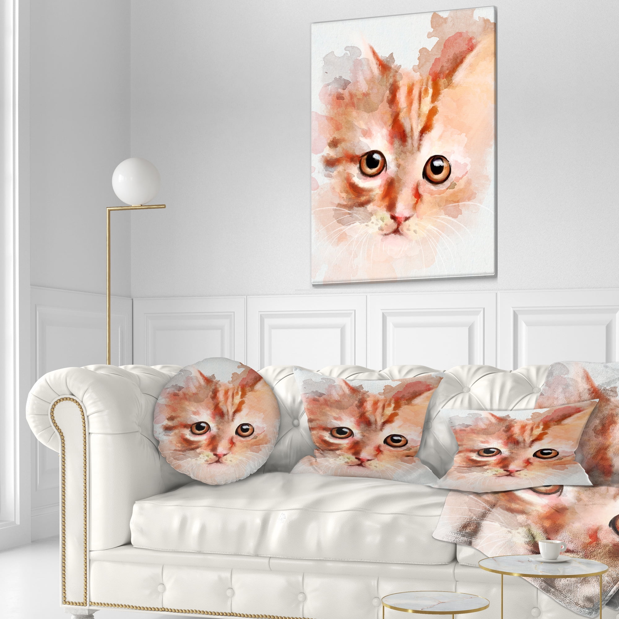 Designart Red Watercolor Kitten Sketch - Animal Throw Pillow - 12x20