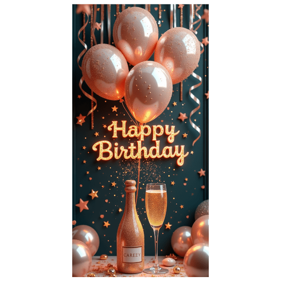 Balloons Banner Glitter Champagne Celebration Backdrop for Birthday Party Indoor Decor Photo Prop