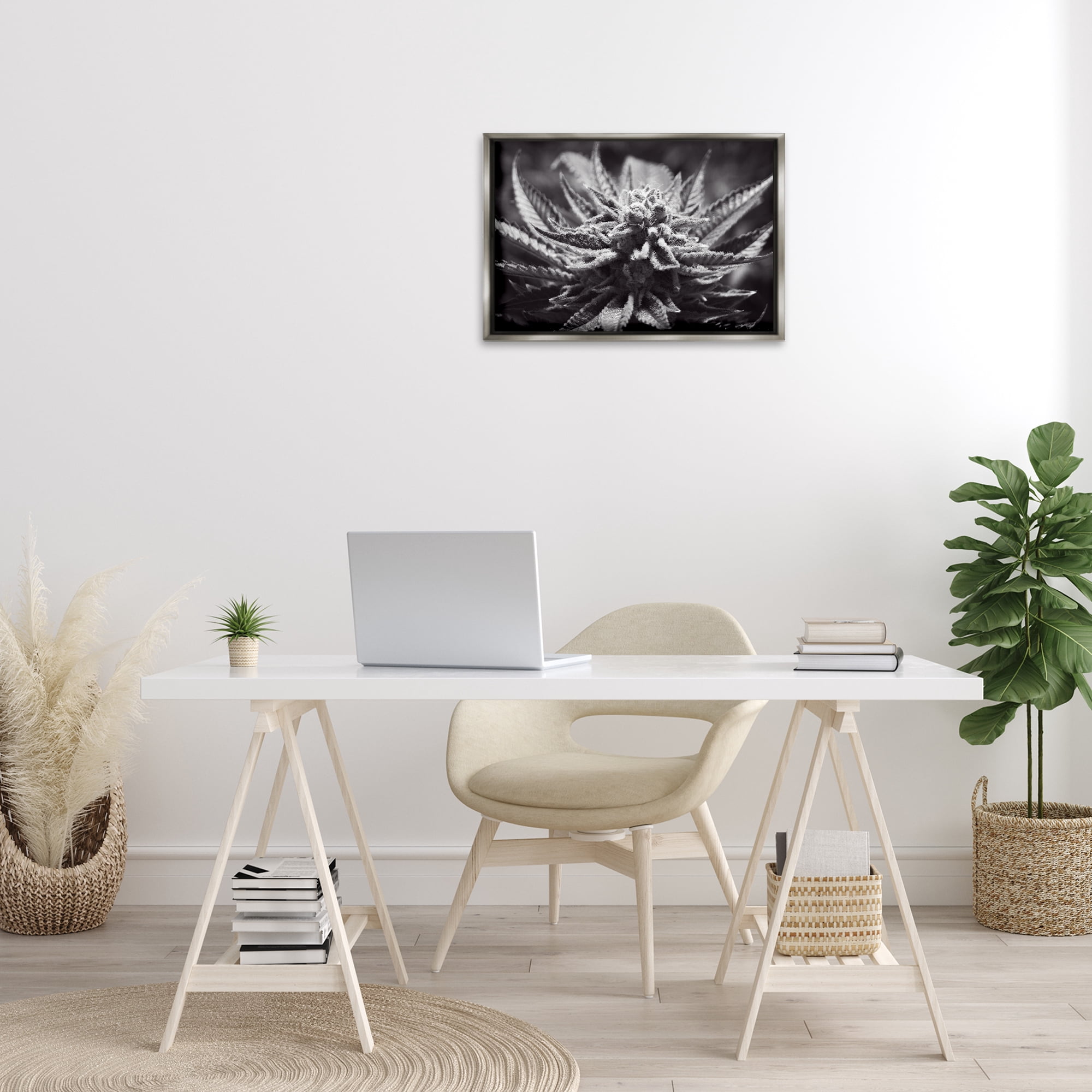 Stupell Industries Monochrome Cannabis Flower Plants & Flowers Painting Gray Floater Framed Canvas Art Print Wall Art, 25 x 17