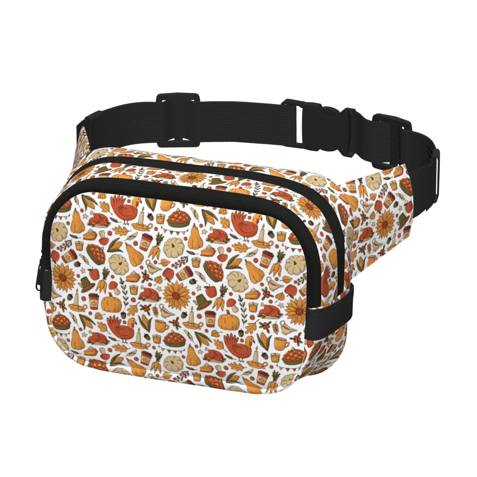 Picia Thanksgiving Food Print Square Double-Layer Waist Bag Mini Adjustable Waist Belt Bag Exercise Running Travel Hiking