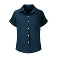 thumbnail image 4 of Tittly Button Down Shirts Shirts for Women Generisch Muslin Blouse Women's Summer Shirt Blouse Cotton Short Sleeve Linen Blouse Tops V Neck Long Blouse Tunic Short Sleeve Shirts Womens Shirts Navy S, 4 of 7