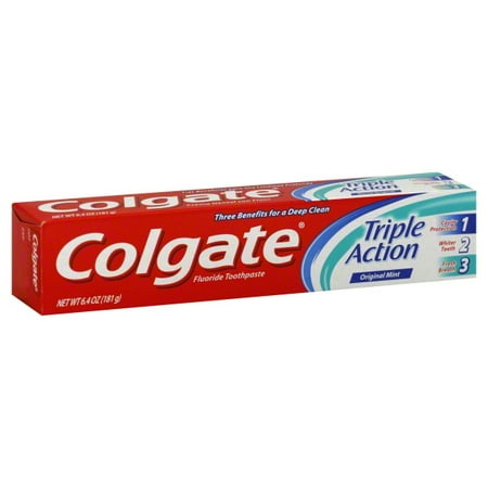 Colgate Triple Action Toothpaste, Original Mint, 6.4 Ounces Tube