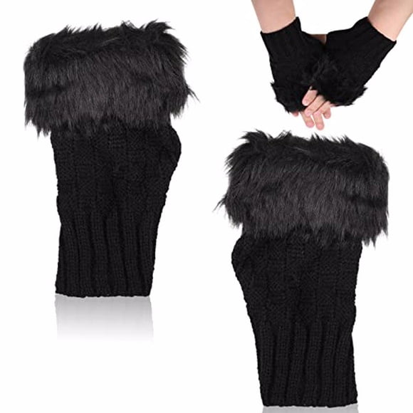 keepw Black Durable Polyester Fingerless Gloves Stylish Non-toxic Tear-resistant Fur Fingerless Gloves