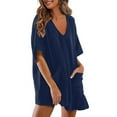 thumbnail image 3 of QATAINLAV Womens Oversized Summer Tee Romper Solid Casual Loose Overalls Short Sleeve V Neck Onesie Shorts with Pockets 2025 Beachwear Dark Blue XXL Sale of The Day, 3 of 9