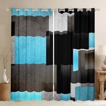 Feelyou Geometric Anstract Black Out Curtains for Adult, Grey Blue Square Curtains Pack of 2 (42x63 Each), Modern Fashion Bedroom Curtains, Blackout Curtains Bedroom Decor