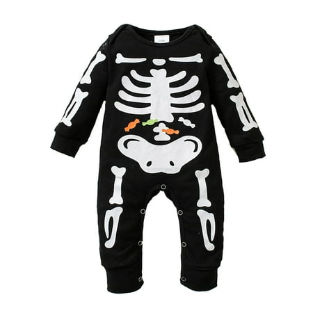 

nsendm Toddler Pajamas 24 Months Infant Boys Girls Halloween Long Sleeve Romper Cartoon Prints Onsies18 24 Months Black 12-18 Months