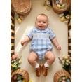 thumbnail image 6 of Cenuakty Baby Boy Easter Plaid Romper Fashionable Letter Embroidery Doll Collar Short Sleeve Jumpsuit, 6 of 9