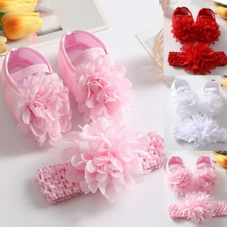 

Lovebay Newborn Baby Girl Princess Non-Slip Lace Flower Shoes Baby Shoes + Headband