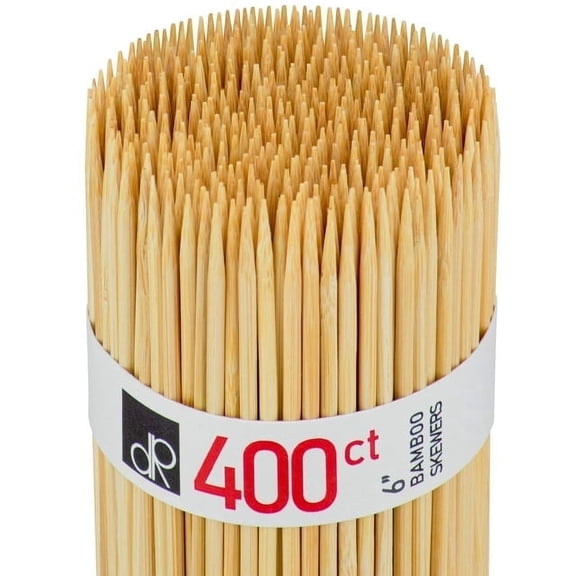 Decorrack 400 Natural Bamboo Wooden Skewer Sticks for BBQ, Grilling, Kabob, 6" Length