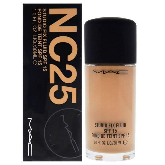 MAC COSMETICS STUDIO FOUNDATION 1.0 OZ NC25 MAC COSMETICS/STUDIO FIX FLUID SPF 15 (NC25) 1.0 OZ (30 ML) LIGHT BEIGE WITH GOLDEN PEACH FOR LIGHT SKIN (NEUTRAL-COOL)