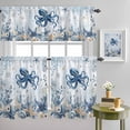 thumbnail image 4 of Blue Ocean Octopus Starfish Curtain Tier and Valance Set 3 Piece, Summer Nautical Conch 3-inch Rod Pocket Window Tier Curtains Valance for Kitchen Living Room, 4 of 9