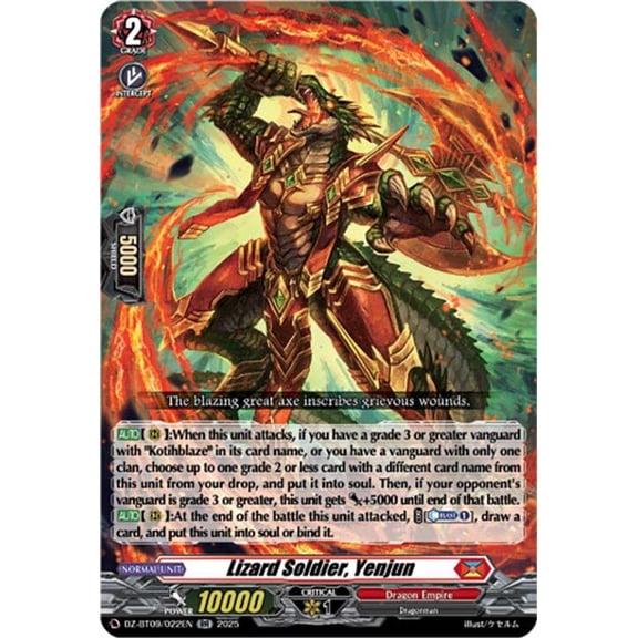 Cardfight Vanguard Super Brave Detonation Double Rare Lizard Soldier, Yenjun DZ-BT09/022EN