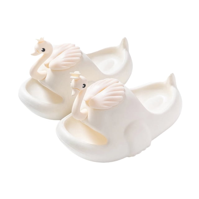 DGMIOCS Toddler Girl Slippers with Solid Color Cute Cartoon Swan Pattern Slippers Summer Beach Breathable Soft Sandals Size: 200 White
