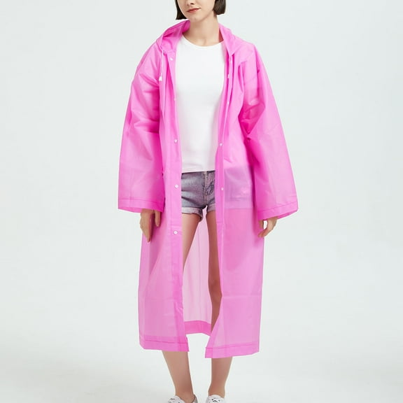 Men's and Women's Stylish Waterproof Lightweight Long Rain Jacket Active Outdoor Hooded Raincoat with Button