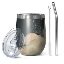 12oz Stainless Steel Insulated Wine Tumbler with Lid and Straw – Double Wall Vacuum Mug for Hot & Cold Drinks, 304 Steel Interior, Sweat-Free Design