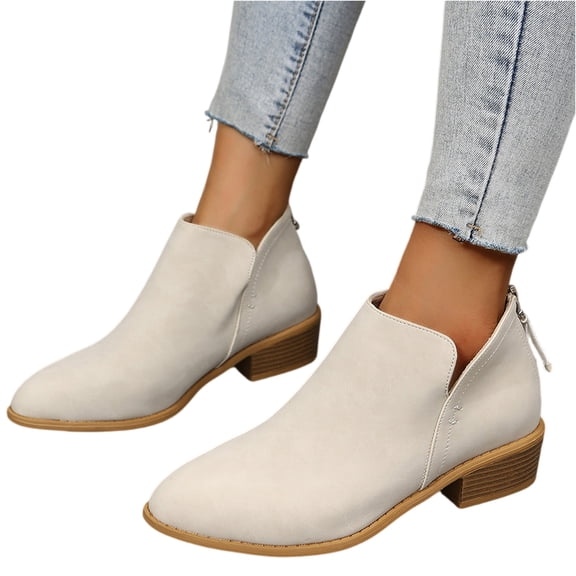 Kopltyrfg Ankle Booties for Women,Women's Casual Dress Low Heeled Booties. V Cut Fashion Thick Heel Design Shoes (Beige,41)