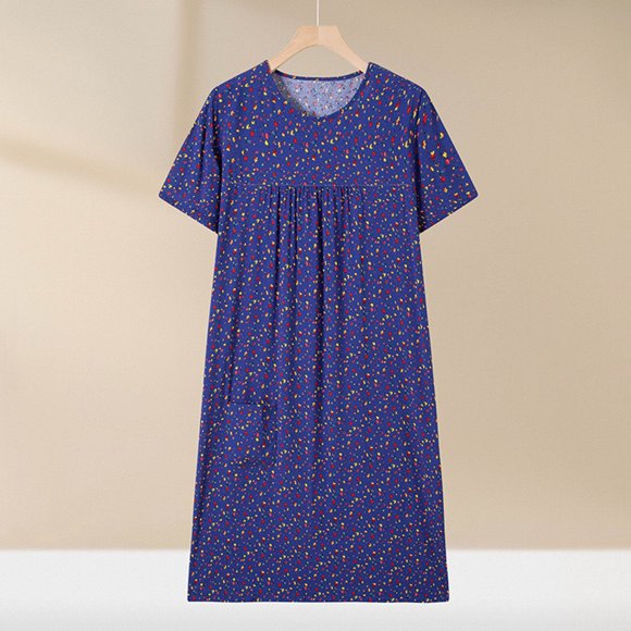 Sakmal Plus Size Moomoo Womens Long Casual Blue Cotton Mumu Dress Short Sleeve Floral Nightgowns for Women