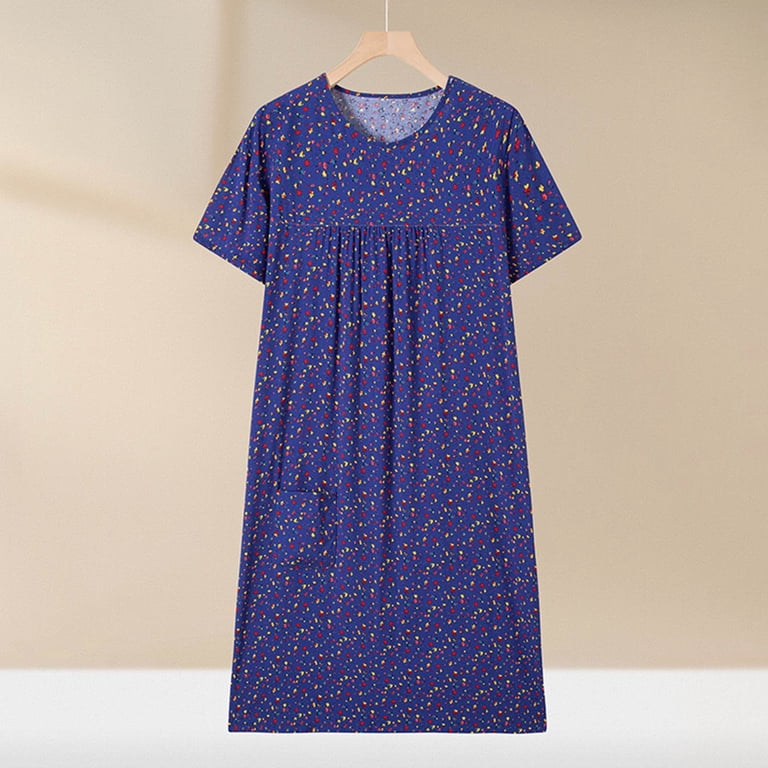 Tnhcen House Dresses for Women's Cotton Print Short Sleeve House Coat  Dusters Robe with Pockets XL-3XL - Walmart.com