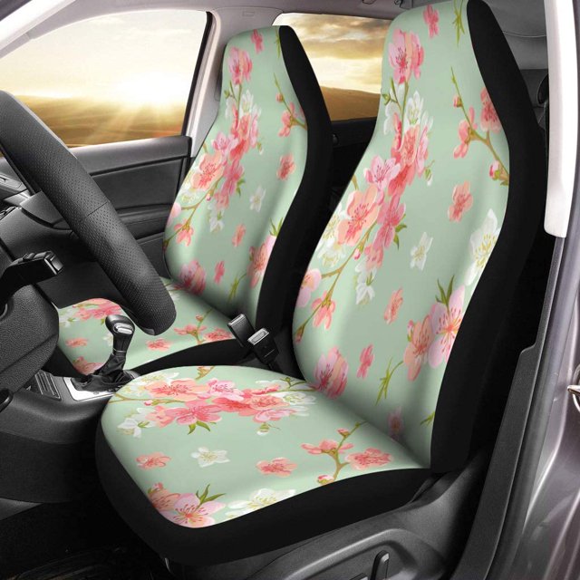 ABPHQTO Juego de 2 fundas para asientos de coche, flores de primavera para bebés, patrón de estilo retro Floral, Protector Universal para asientos delanteros de coche, se adapta
