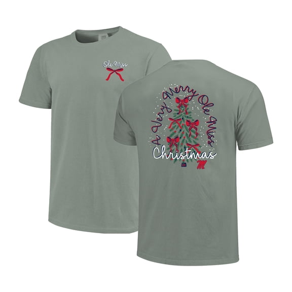 Women's Light Green Ole Miss Rebels Christmas Tree Comfort Colors T-Shirt