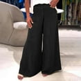 thumbnail image 2 of Save On Womens Cotton Linen Pants Summer Drop Crotch Trouser High Waisted Palazzo Pants Baggy Stretchy Wide Leg Boho Sweatpants Hiking Outdoor Beach Holiday Outfits with Pockets, 2 of 6