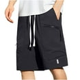 thumbnail image 2 of Shorts for Men Solid Color Training Elastic Waist Zipper Pocket Bermuda Shorts Black M, 2 of 6
