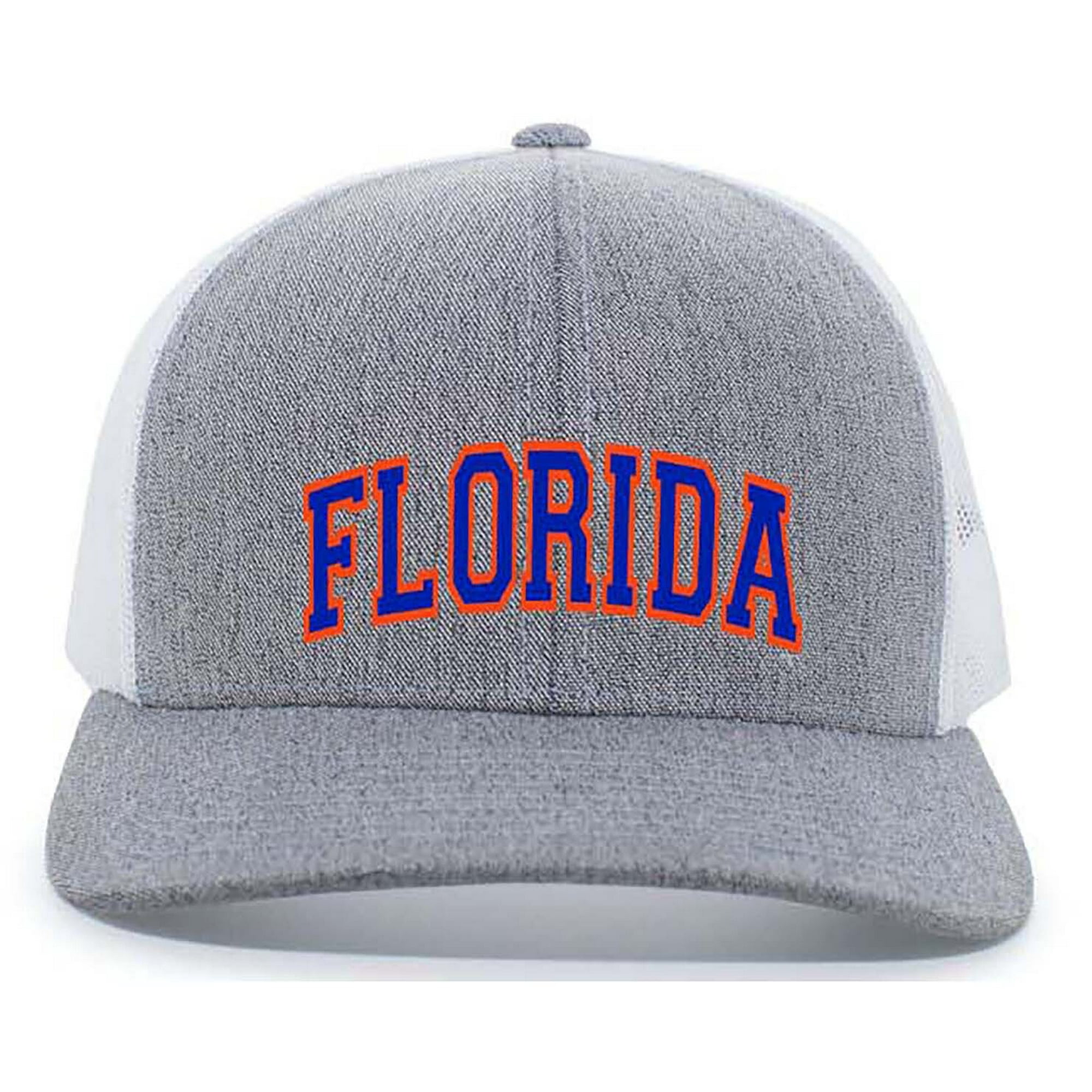 Heritage Pride Florida Football Team Color State Name Embroidered Mesh Back Trucker Hat-Florida-Heather Grey/White