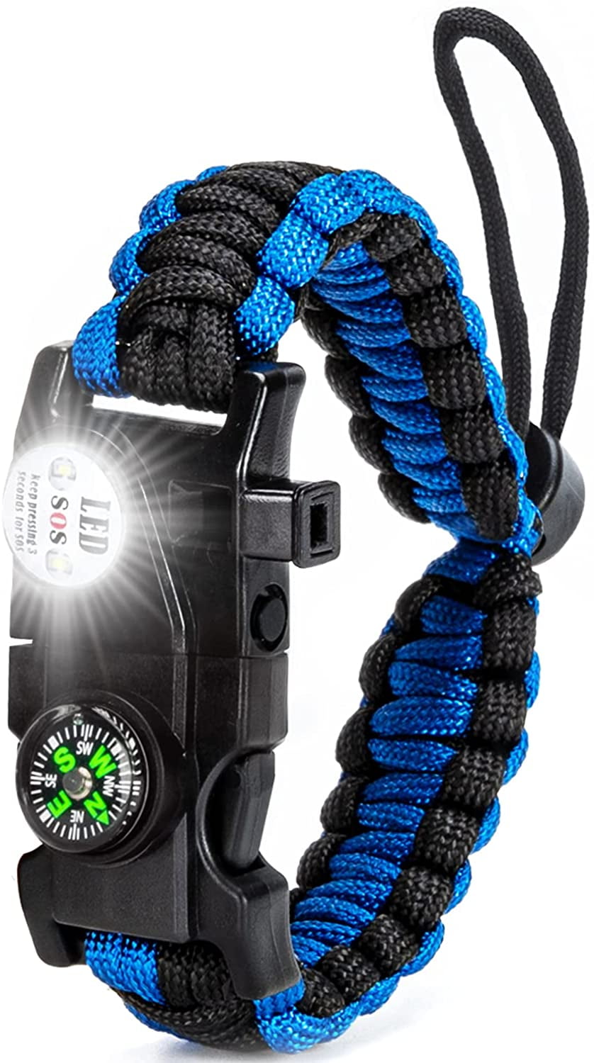 Survival Bracelet Paracord SOS Rechargeable Braided LED Flashlight Whistle Compass Rescue Bracelet Multifunctional Outdoor Gear 