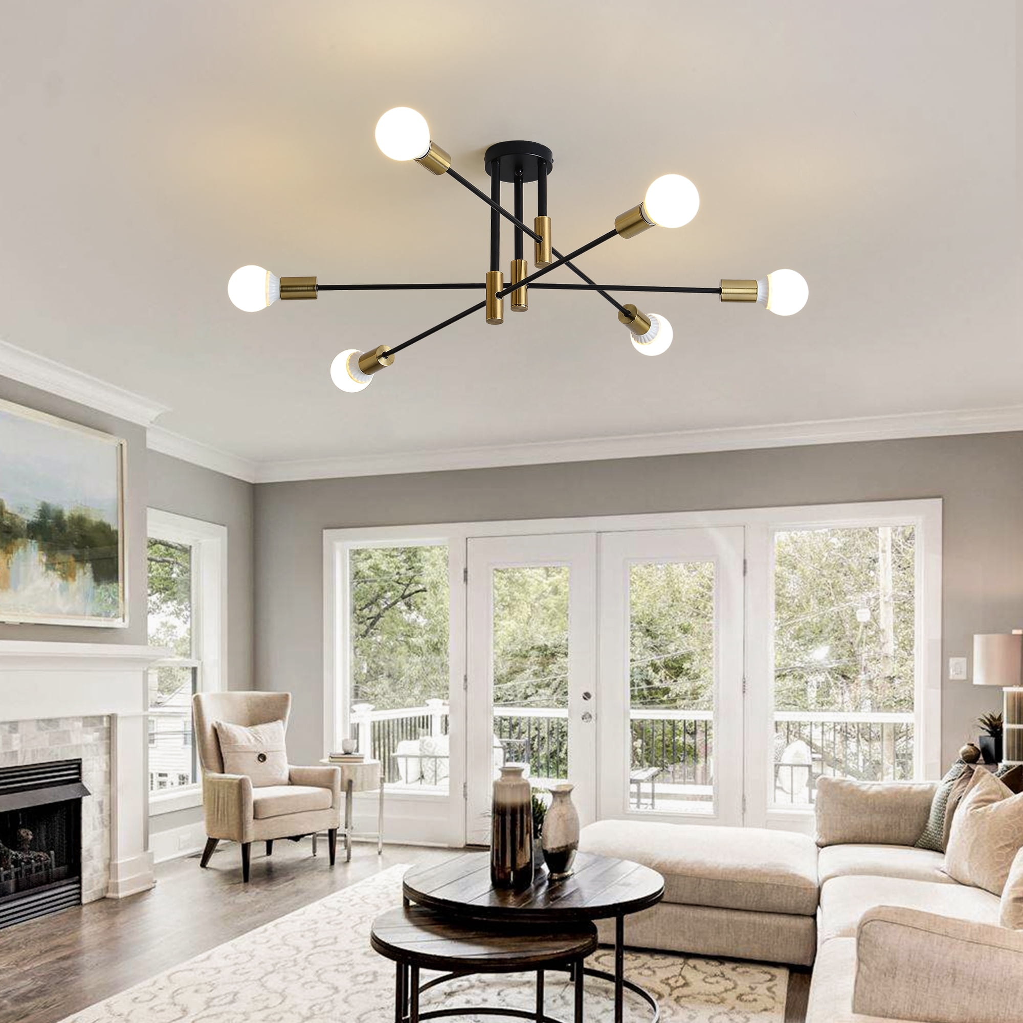 6-Light Metal Flush Mount Ceiling Light, Modern Multi-Arm Design for Indoor Use