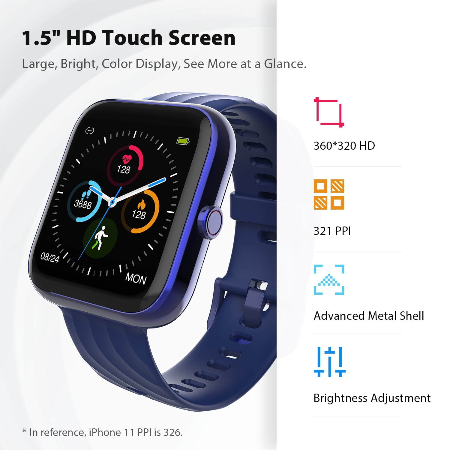 Virmee Vt3 Plus Smart Watch For Ios Android Phones Fitness Tracker 1 5 Touch Screen With Blood Oxygen Meter Step Tracking Heart Rate Monitor Ip68 Smartwatch For Men Women Black Walmart Com