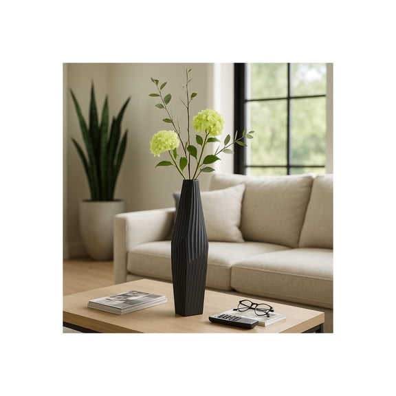 Decorative Asymmetrical Metal Vase for Living Room Decor - Modern Sculptural Flower Vase for House, Office, and Tabletop Decor - Stylish Home Accent for Bedroom or Any Room Decor - 24", Black