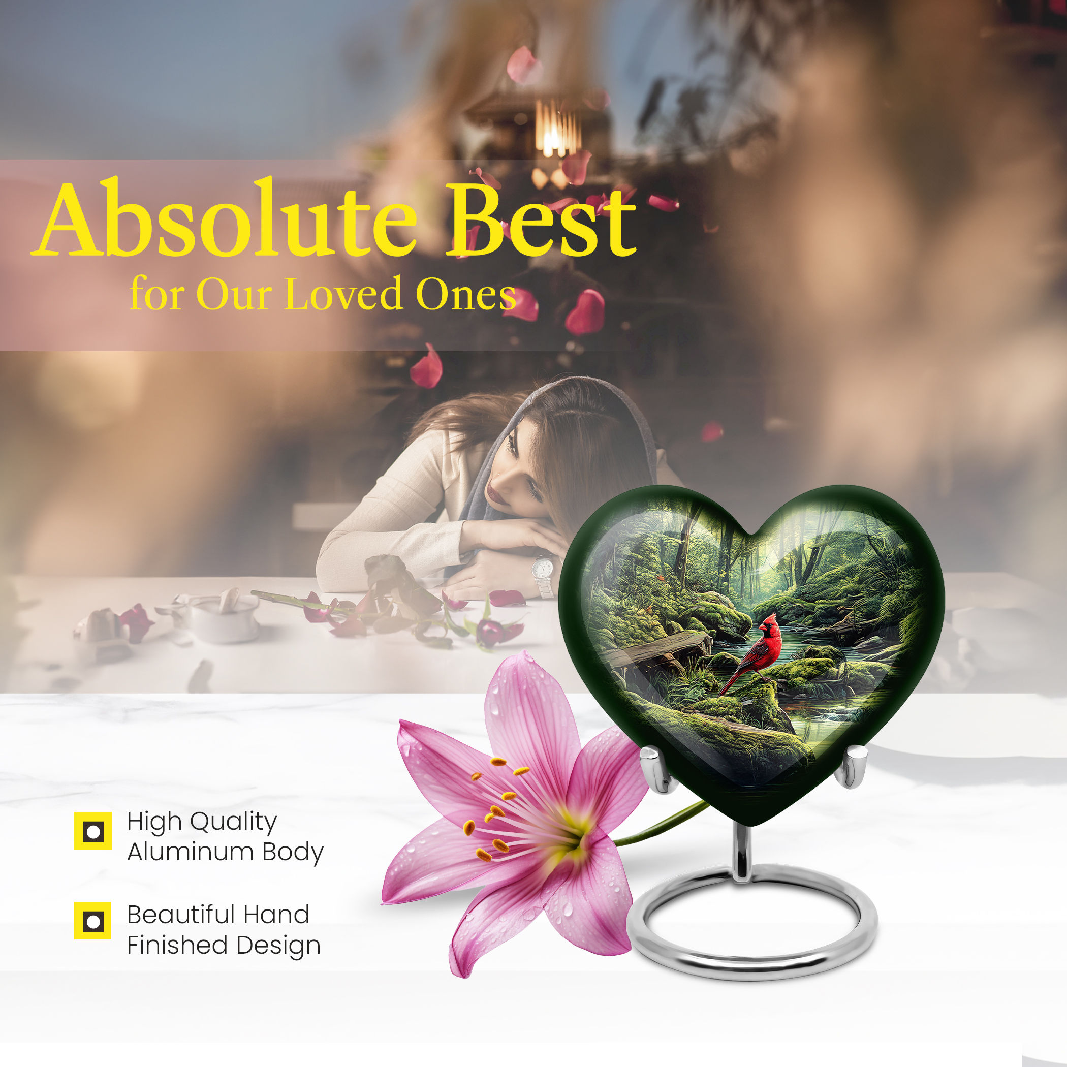 MUKTIVE Cardinal Bird Cremation Urns for Adult Ashes - Small Funeral Urn for Ashes for Women - Memorial Heart Urns for Adult Male - Couple Burial Urn for Mom and Dad - 3 Inch
