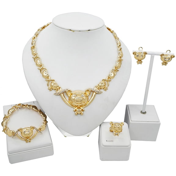 Women Hugs & Kisses Xo Complete Necklace Ring Bracelet & Earrings set 18k Layered Real Gold Plated #78