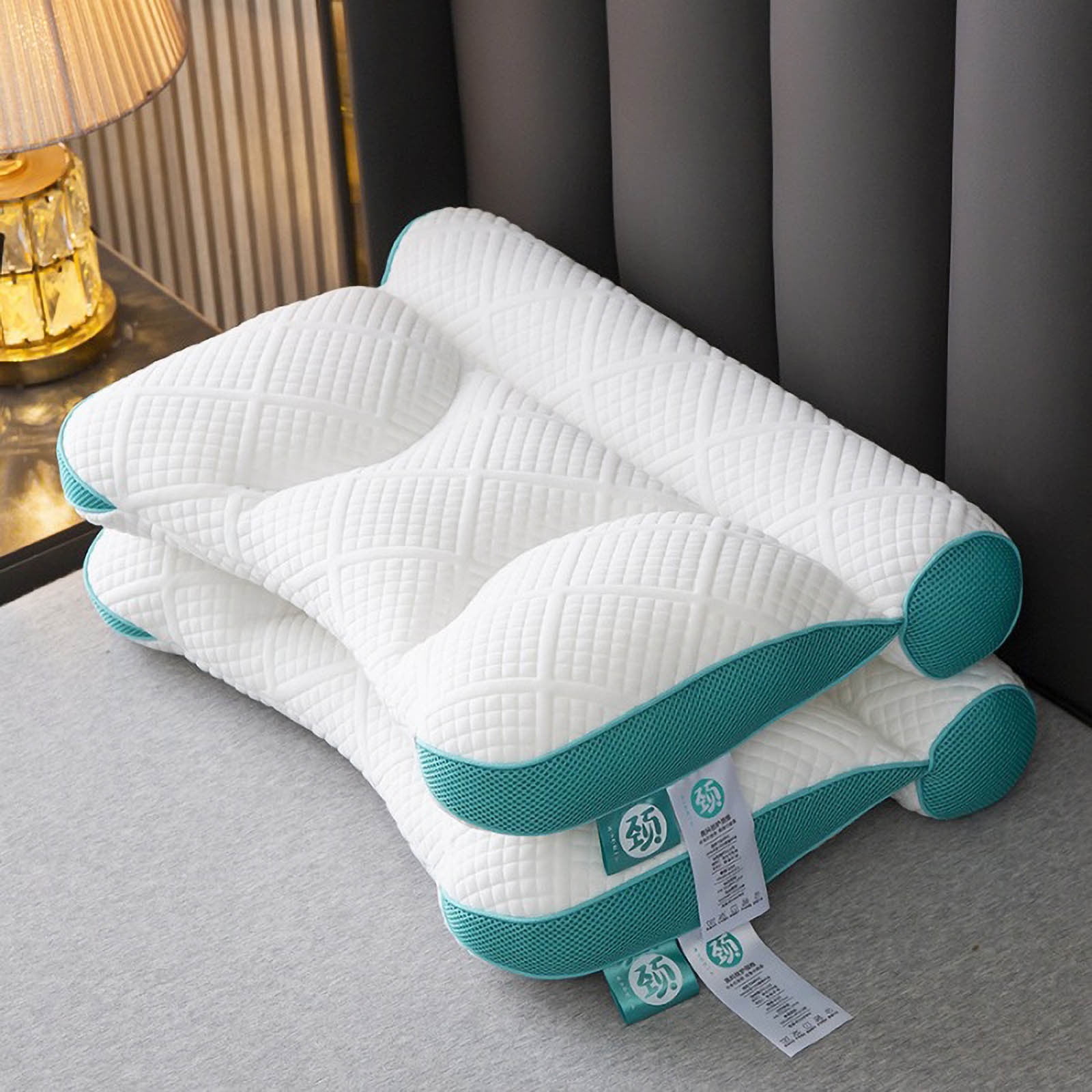 Ergonomic Goose Down Pillow,Sleep Enhancing Cervical Support Comfort Goose Memory Foam, Sleep Aid Neck Pillow for Side Back Stomach Sleeper Adults Contour Orthopedic Bed for Back Foam (Blue)