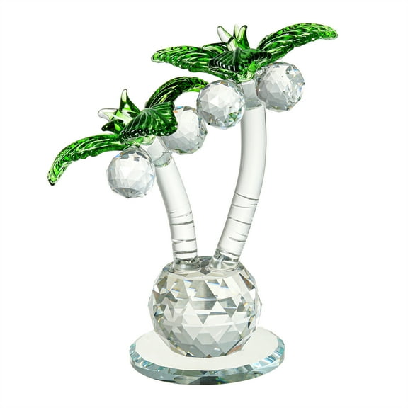 Crystal Palm Tree Decor Glass Coconut TreeTable Paperweight Statue，Home Figures Wedding Romantic Room Ornaments Decor，Two Tree