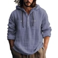 thumbnail image 2 of Men’s Long Sleeve Hooded Cotton Linen Shirt Solid Color Casual Spring Autumn Top, 2 of 8